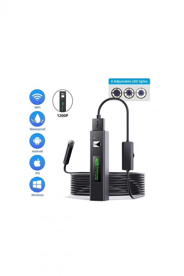 Apprise 8leds USB 10 Metre 1200P Wifili Endoskop Su Geçirmez Hd Yılan Kamera