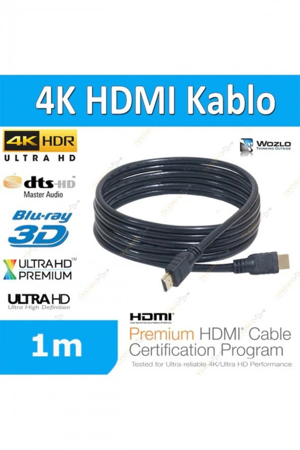 BASTORE 4K 1M Metre 4K 3D Ultra Hd Ethernet Destekli Altın Uç Hdmi Kablo