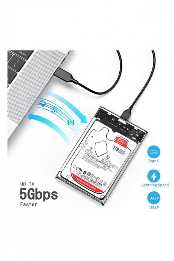 WOZLO 2.5 Inç Sata Usb 3.0 Harddisk Kutusu - Şeffaf - Micro Usb