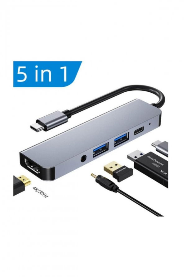 WOZLO 5 In 1 Usb Type-c 3.1 - Hdmi Ses Stereo Usb-c 3.0 Çevirici Adaptö