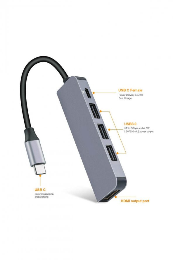 WOZLO Usb Type C 3.1 To Hdmi Usb-c / 3x Usb 3.0 Hub Çevirici Adaptör - 2