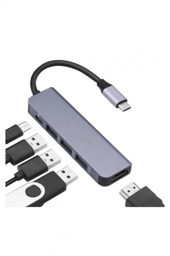 WOZLO Type-c To Hdmı 4k30hz Çevirici Kablo 1*usb 3.0 + 2*usb 2.0 Çoklayıcı Hub + Pd 87w Adaptör 5 In 1