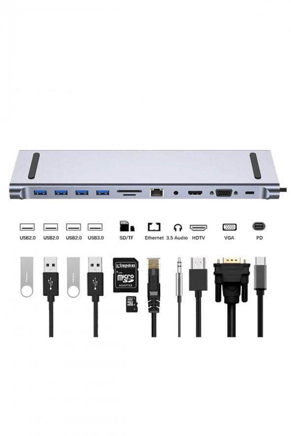 BASTORE Type C To 4k Hdmi + Vga 1080p + 4xusb + Kart Okuyucu + Gigabit Ethernet + Audio + Pd Çevirici Kablo - 2
