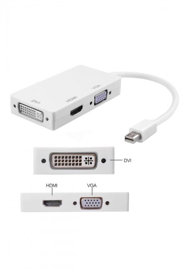 BASTORE Mini Displayport To Hdmi Vga Dvi Çevirici 3 In 1 Thunderbolt to 3 lü Çevirici Dönüştürücü