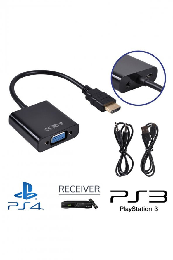 WOZLO Hdmi To Vga Çevirici Kablo Uydu Receiver Macbook Ps3 Ps4 Projeksiyon + Ses Ve Güç Destekli - Resim 2