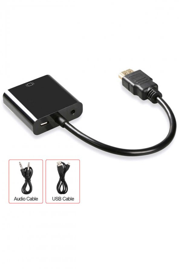 WOZLO Hdmi To Vga Çevirici Kablo Uydu Receiver Macbook Ps3 Ps4 Projeksiyon + Ses Ve Güç Destekli - Resim 3