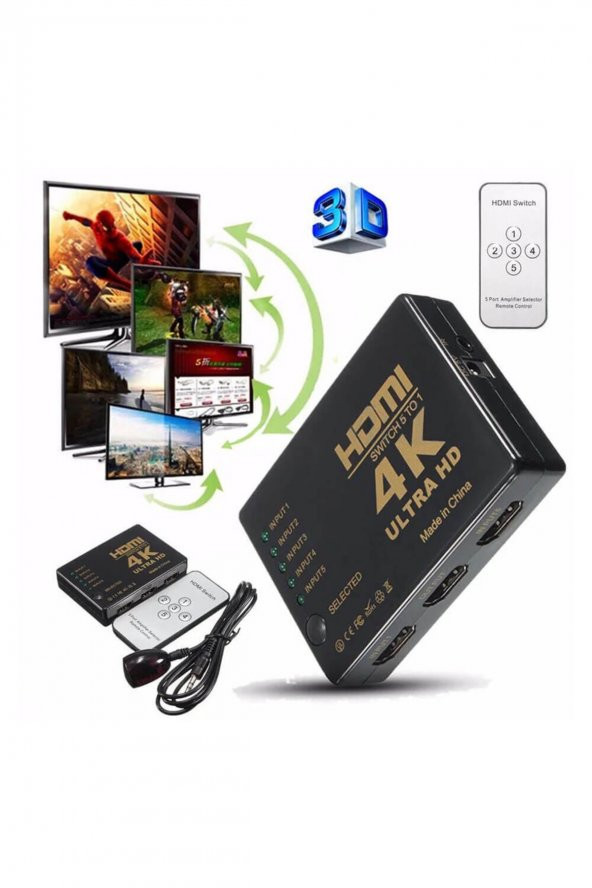 WOZLO 5 Port 3d 4k 2k Hdmı Switch Splitter Çoklayıcı Dağıtıcı 1080p Ir Kumandalı - 1 Giriş 5 Çıkış - 3