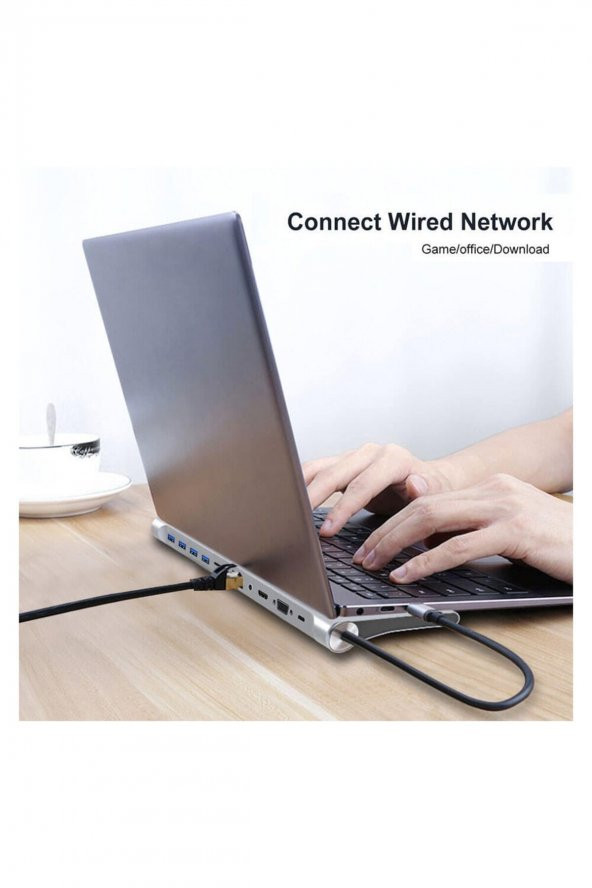 BASTORE Type C To 4k Hdmi + Vga 1080p + 4xusb + Kart Okuyucu + Gigabit Ethernet + Audio + Pd Çevirici Kablo - 3