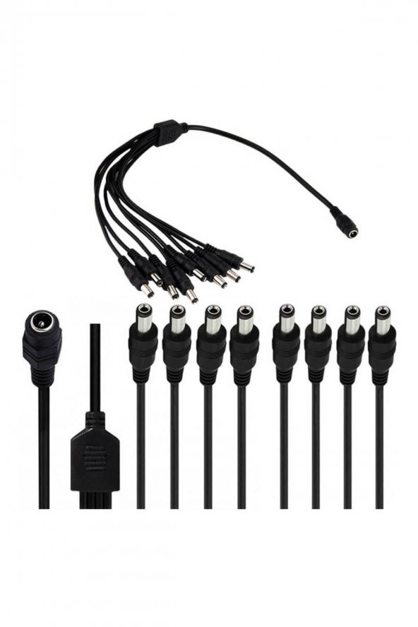 BASTORE 8li Dc Adaptör Çoklayıcı Kablo 5.5*2.1mm - 1 Dişi 8 Erkek - Şerit Led Cctv Power Jack - 40cm