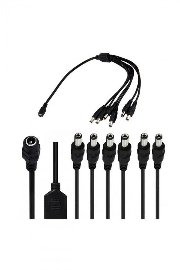 BASTORE 6lı Dc Adaptör Çoklayıcı Kablo 5.5*2.1mm - 1 Dişi 6 Erkek - Şerit Led Cctv Power Jack - 40cm