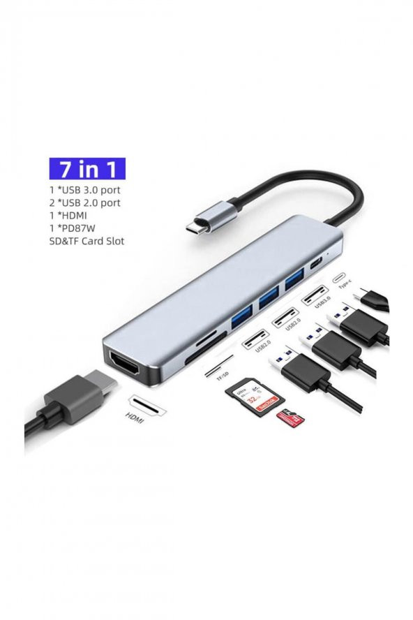 BASTORE Type-c To 4k Ultra Hd 1080p Hdmı Usb Çoklayıcı Sd Tf Kart Okuyucu Pd 87w Çevirici Hub Adaptör