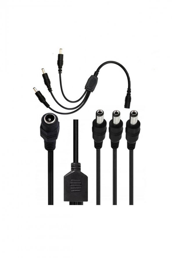 BASTORE 3lü Dc Adaptör Çoklayıcı Kablo 5.5*2.1mm - 1 Dişi 3 Erkek - Şerit Led Cctv Power Jack - 40cm - Resim 2