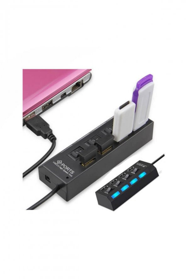 BASTORE 4 Port Usb 2.0 Çoklayıcı Hub Işıklı On Off Düğmeli 5v2a Adaptörlü - 2