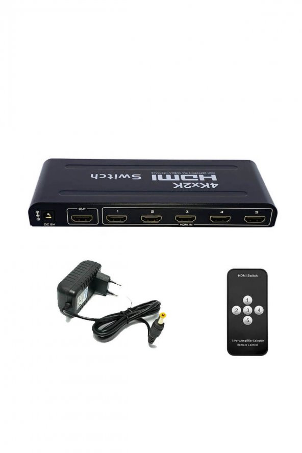 BASTORE 5 Port Hdmı Switch Çoklayıcı 4k 3d 1080p - Metal Kasa - Kumandalı - Adaptörlü