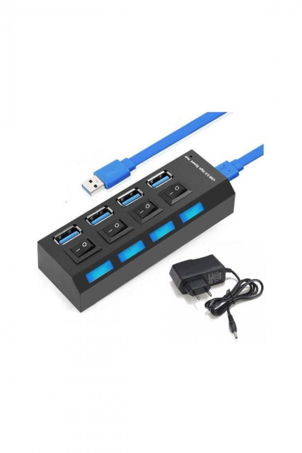 BASTORE 4 Port Usb 3.0 Çoklayıcı Hub Anahtarlı Işıklı Adaptörlü Çoğaltıcı