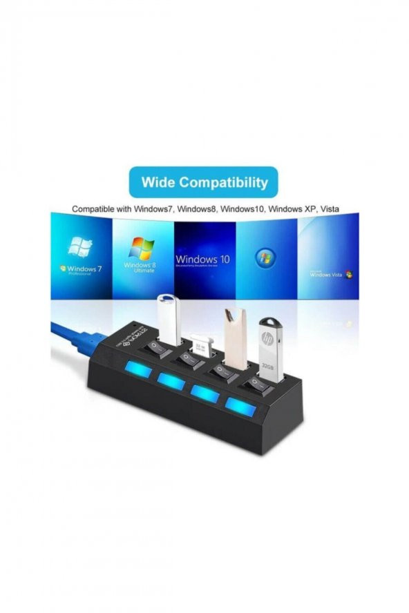 BASTORE 4 Port Usb 3.0 Çoklayıcı Hub Anahtarlı Işıklı Adaptörlü Çoğaltıcı - 2