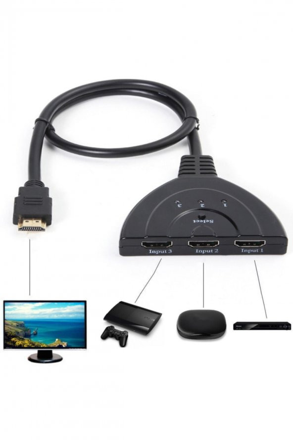 WOZLO 3 Port Kablolu Hdmi Switch Çoklayıcı Çoğaltıcı Splitter