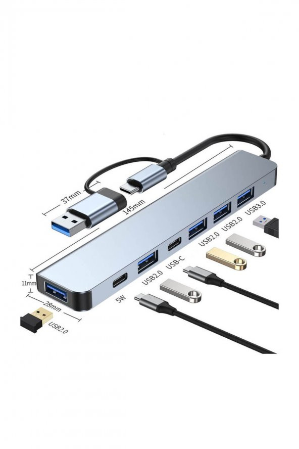 WOZLO Usb Type-c 3.1 - Usb 3.0 To Usb Çoklayıcı Hub 1*usb3.0 + 4* Usb2.0 + Pd 5w + Pd Data Çevirici Kablo