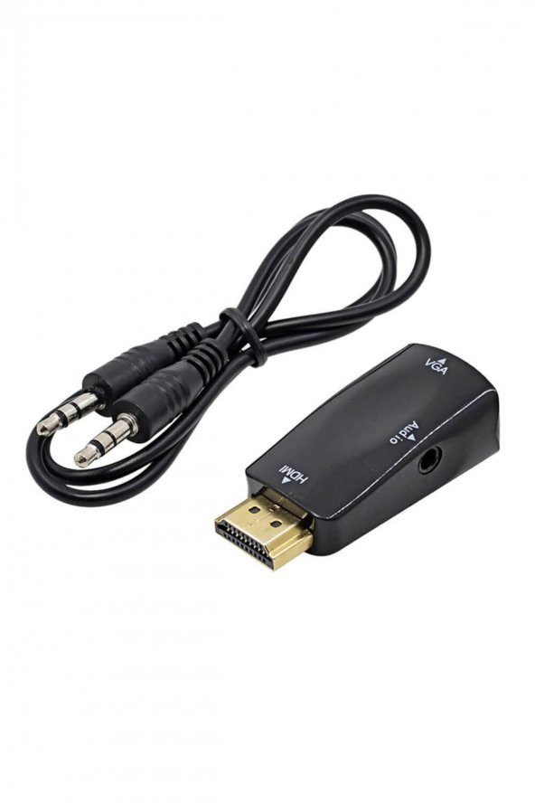 WOZLO Hdmi To Vga Çevirici Dönüştürücü Adaptör 3.5mm Ses Çıkışlı 1080p