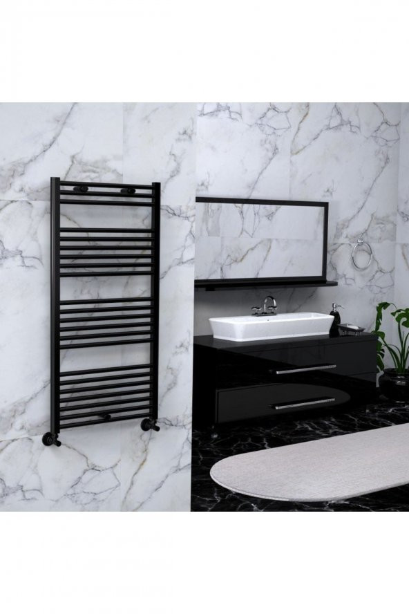 Toprak Havlupan 40 X 100 cm 14 Borulu Düz Siyah Renk Havlupan Radyatör 5 Yıl Garantili - 1