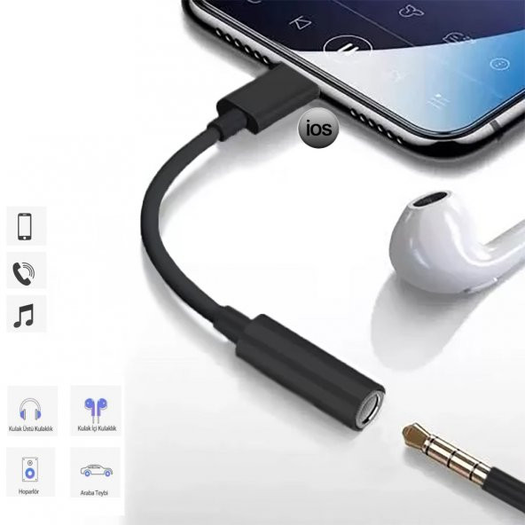 Tonex AX-01 Lightning 3.5mm Jack Dönüştürücü Kulaklık Kablosu Siyah - 3