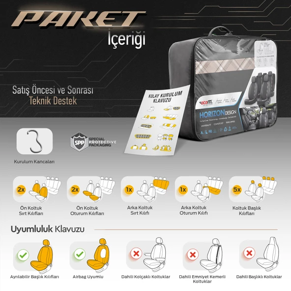 Otom Horizon Series Universal Oto Koltuk Kılıfı Füme-Siyah - 7