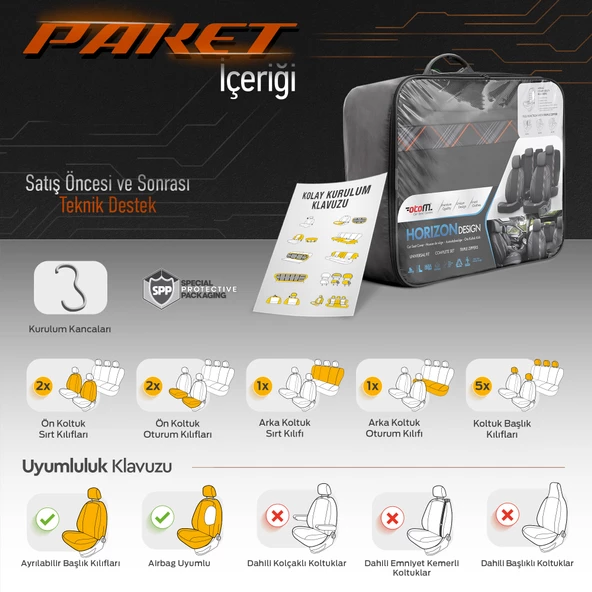Otom Horizon Series Universal Oto Koltuk Kılıfı  Füme-Siyah - 7