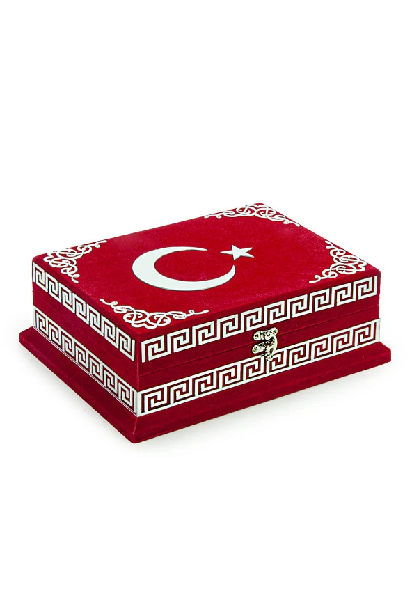 Kadife Sandıklı Ay Yıldız Türkiye Özel Tasarım Kuranı Kerim Seti