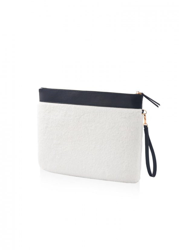 The Mia Peluş Clutch Çanta Beyaz 26x33 cm