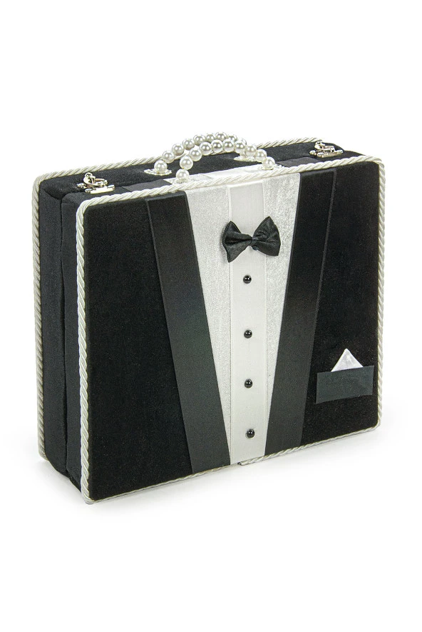 Sandıklı Damat Bohçasına Uygun Kuranı Kerim Seti Çeyizlik Seccade Seti Siyah - Resim 3