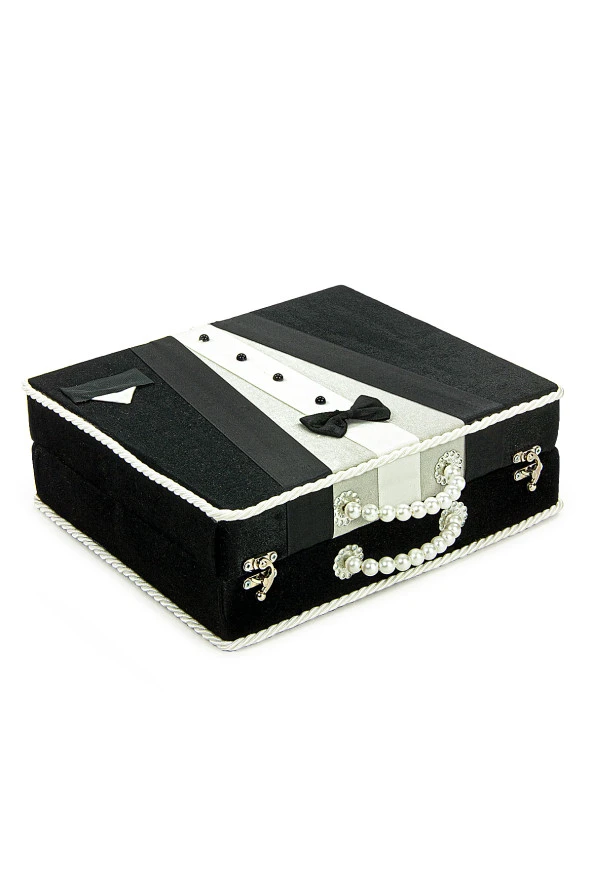 Sandıklı Damat Bohçasına Uygun Kuranı Kerim Seti Çeyizlik Seccade Seti Siyah - Resim 4