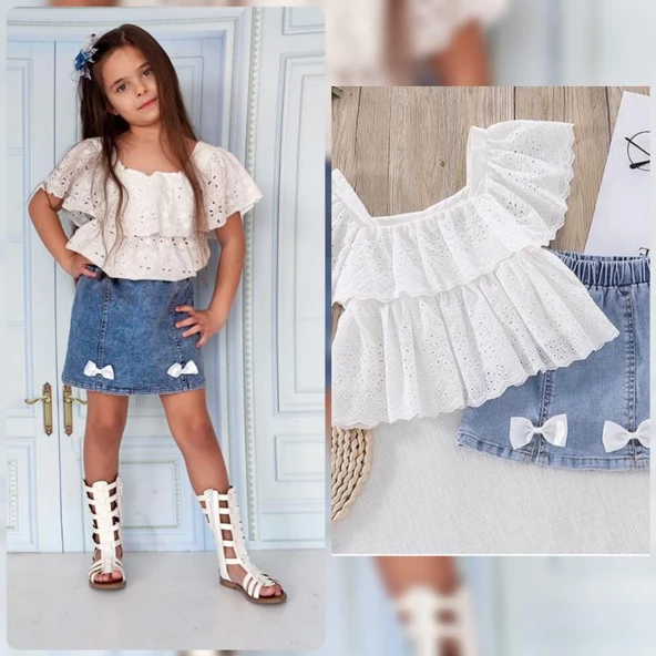 MODAVALS FİSTO BLUZLU KOT ETEKLİ KIZ ÇOCUK KOMBİN - 2