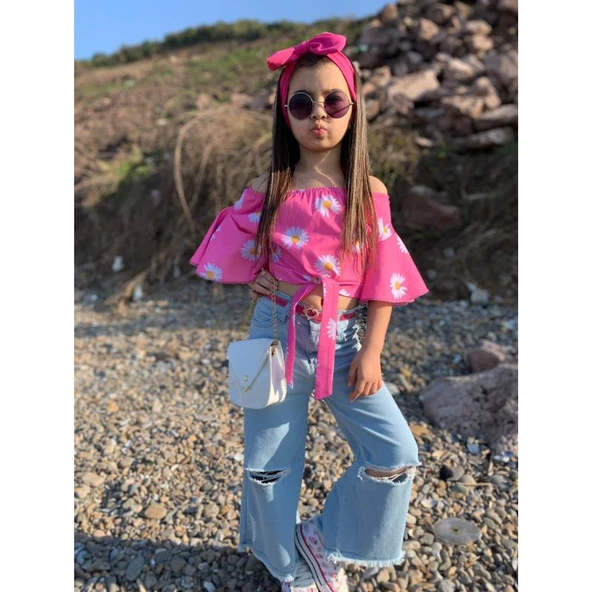 MODAVALS İSPANYOL PAÇA YIRTIK DETAYLI 4 PARÇA KIZ ÇOCUK KOTLU TAKIM - 5