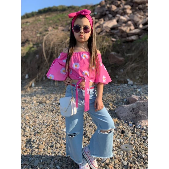 MODAVALS İSPANYOL PAÇA YIRTIK DETAYLI 4 PARÇA KIZ ÇOCUK KOTLU TAKIM - 3