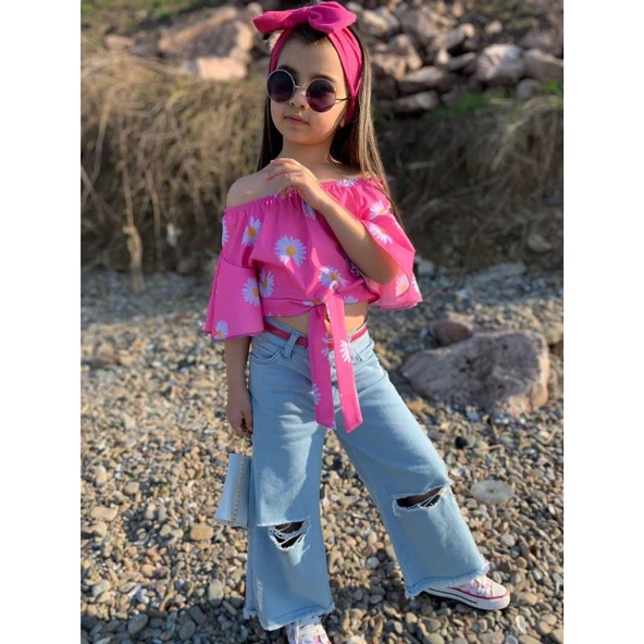 MODAVALS İSPANYOL PAÇA YIRTIK DETAYLI 4 PARÇA KIZ ÇOCUK KOTLU TAKIM - 7