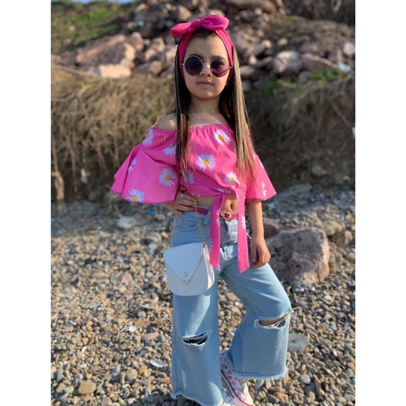 MODAVALS İSPANYOL PAÇA YIRTIK DETAYLI 4 PARÇA KIZ ÇOCUK KOTLU TAKIM - 2