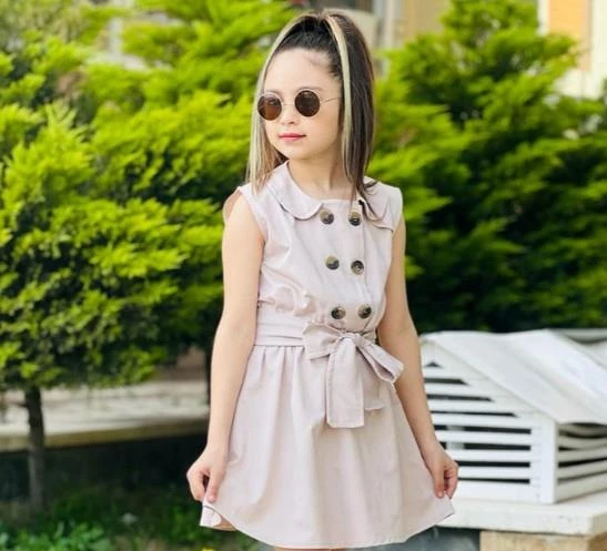 MODAVALS GABARDİN KARDEŞ KOMBİN DÜĞME DETAYLI KIZ ÇOCUK ELBİSE - KREM - 7