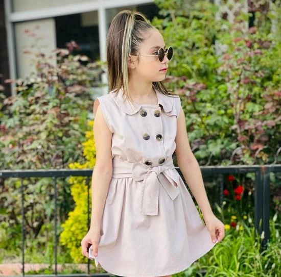 MODAVALS GABARDİN KARDEŞ KOMBİN DÜĞME DETAYLI KIZ ÇOCUK ELBİSE - KREM - 8