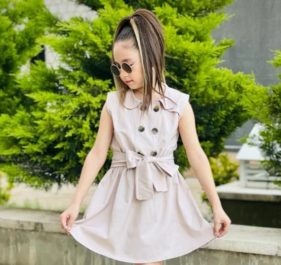 MODAVALS GABARDİN KARDEŞ KOMBİN DÜĞME DETAYLI KIZ ÇOCUK ELBİSE - KREM - 9