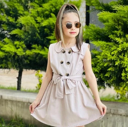 MODAVALS GABARDİN KARDEŞ KOMBİN DÜĞME DETAYLI KIZ ÇOCUK ELBİSE - KREM - 6