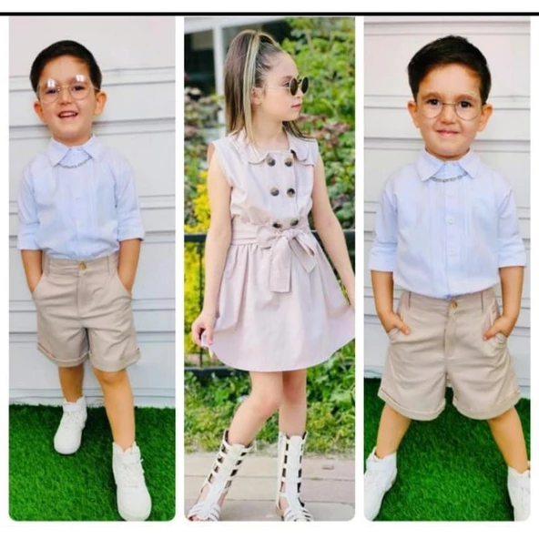 MODAVALS GABARDİN KARDEŞ KOMBİN DÜĞME DETAYLI KIZ ÇOCUK ELBİSE - KREM - 11