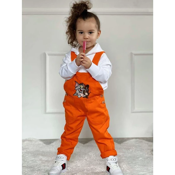 MODAVALS TOM & JERRY NAKIŞLI UNISEX KARDEŞ KOMBİN BAHÇIVAN TULUM & SWEAT SET - TURUNCU - 2