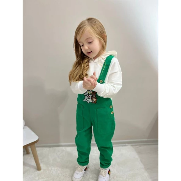 MODAVALS TOM & JERRY NAKIŞLI UNISEX KARDEŞ KOMBİN BAHÇIVAN TULUM & SWEAT SET - YEŞİL - 6