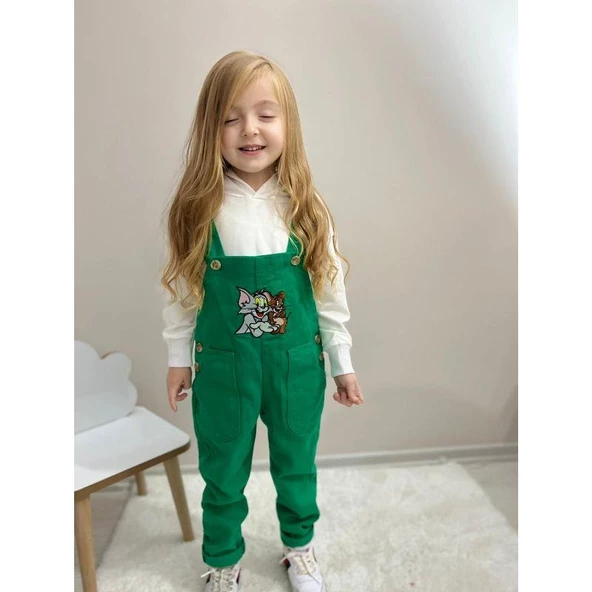 MODAVALS TOM & JERRY NAKIŞLI UNISEX KARDEŞ KOMBİN BAHÇIVAN TULUM & SWEAT SET - YEŞİL - 4