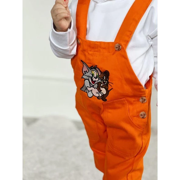 MODAVALS TOM & JERRY NAKIŞLI UNISEX KARDEŞ KOMBİN BAHÇIVAN TULUM & SWEAT SET - TURUNCU - 5