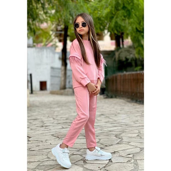 MODAVALS TÜY DETAY KOLLU KIZ ÇOCUK EŞOFMAN TAKIMI - PEMBE - 4