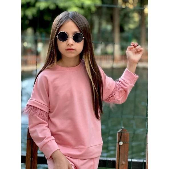 MODAVALS TÜY DETAY KOLLU KIZ ÇOCUK EŞOFMAN TAKIMI - PEMBE - 3