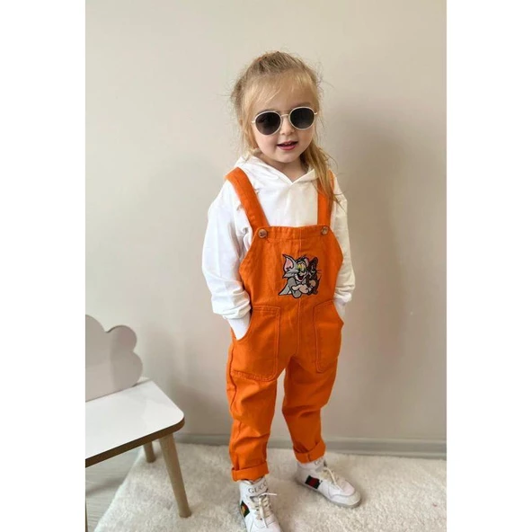 MODAVALS TOM & JERRY NAKIŞLI UNISEX KARDEŞ KOMBİN BAHÇIVAN TULUM & SWEAT SET - TURUNCU - 6