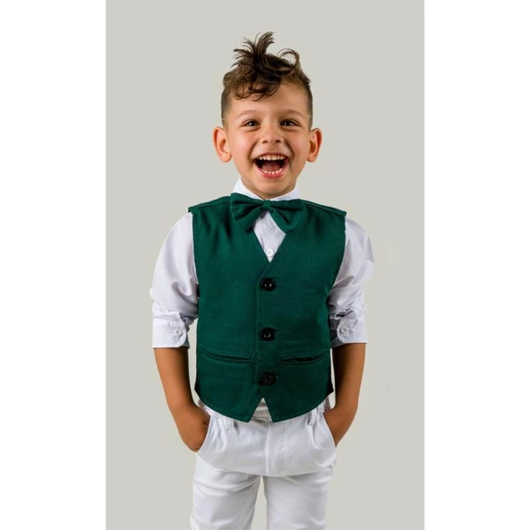 MODAVALS KARDEŞ KOMBİN YELEKLİ PAPYONLU ERKEK ÇOCUK TAKIM - YEŞİL - 4