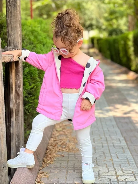 MODAVALS KIZ ÇOCUK PUANTİYELİ ÇİFT TARAFLI AÇIK KREM&PEMBE YAĞMURLUK 489756231 - 3